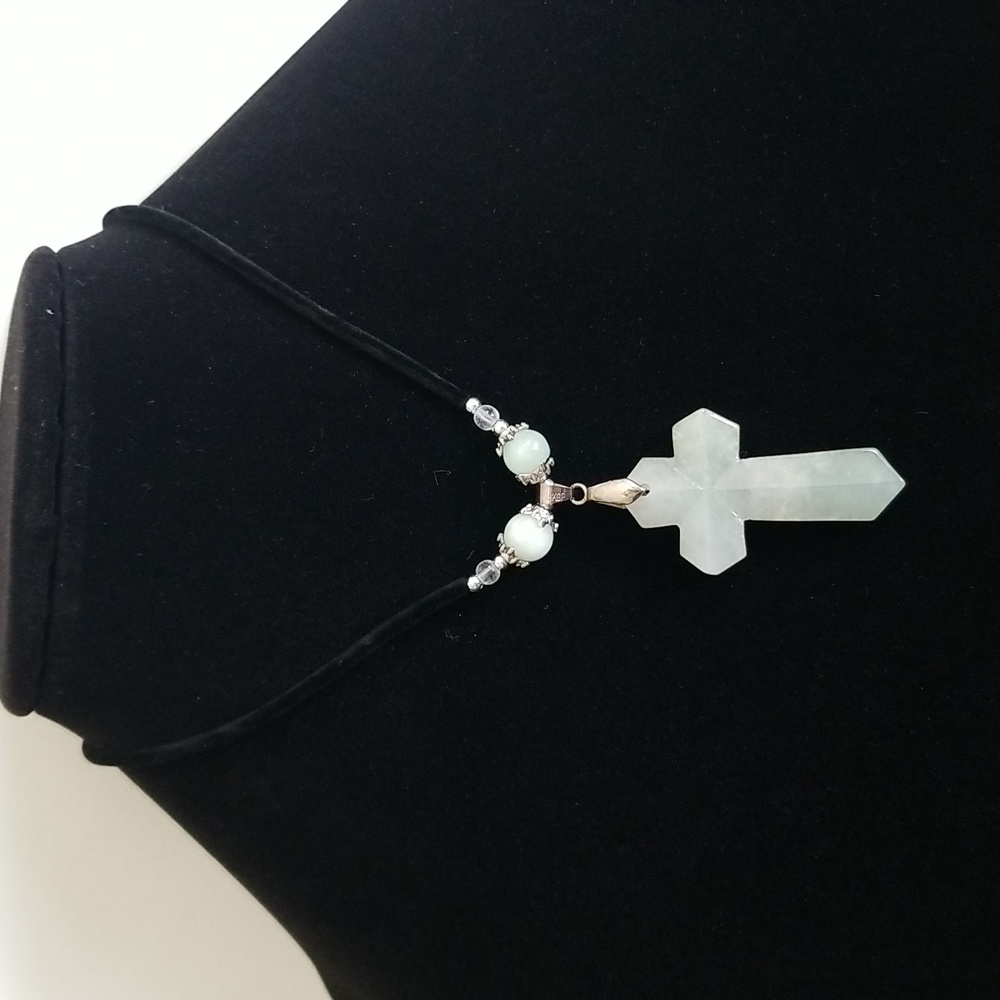 New 18K GP Jade Cross Necklace